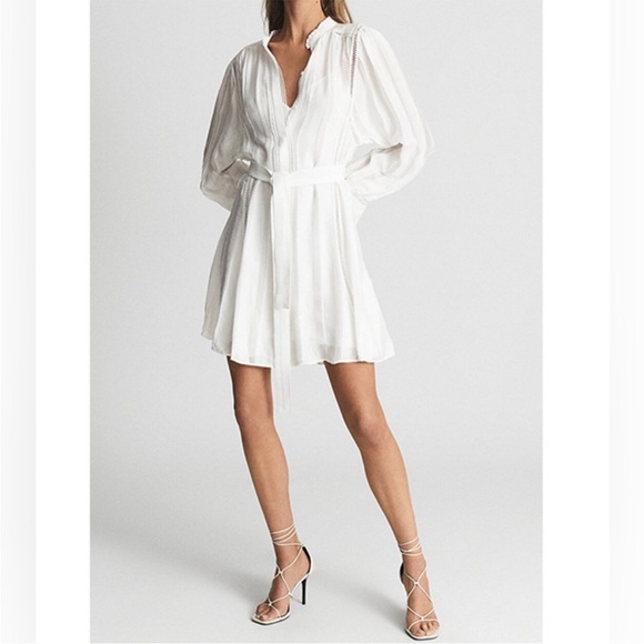 REISS - white Harriett Lace Inset Long Sleeve Dress - US 6 / UK10 - Picture 2 of 10